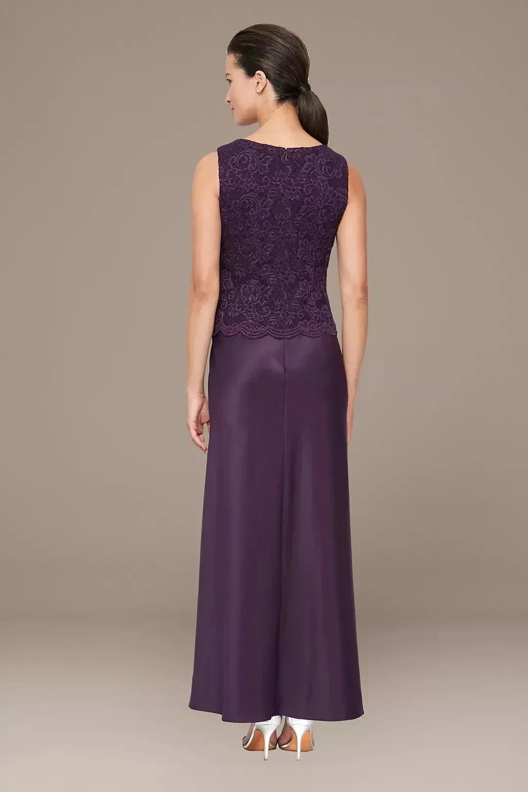 Elegant Three Piece Scoop Neck Three Quarter Sleeve Lace Back Floor Length Mother of the Bride Dress by YiHuiw
