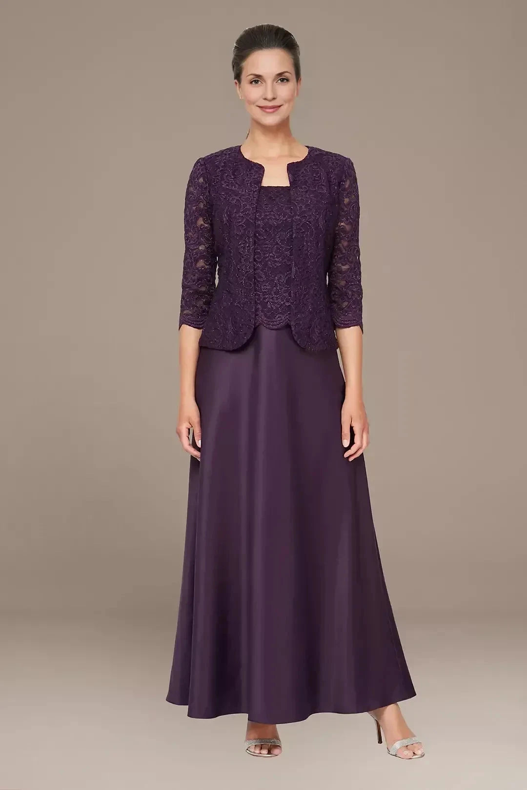 Elegant Three Piece Scoop Neck Three Quarter Sleeve Lace Back Floor Length Mother of the Bride Dress by YiHuiw