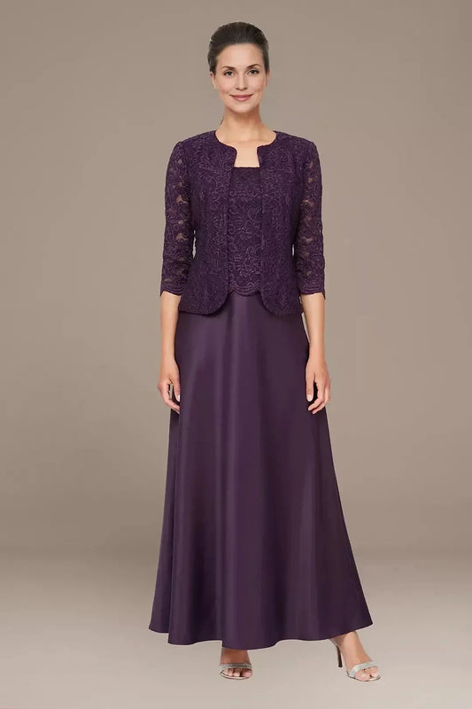 Elegant Three Piece Scoop Neck Three Quarter Sleeve Lace Back Floor Length Mother of the Bride Dress by YiHuiw