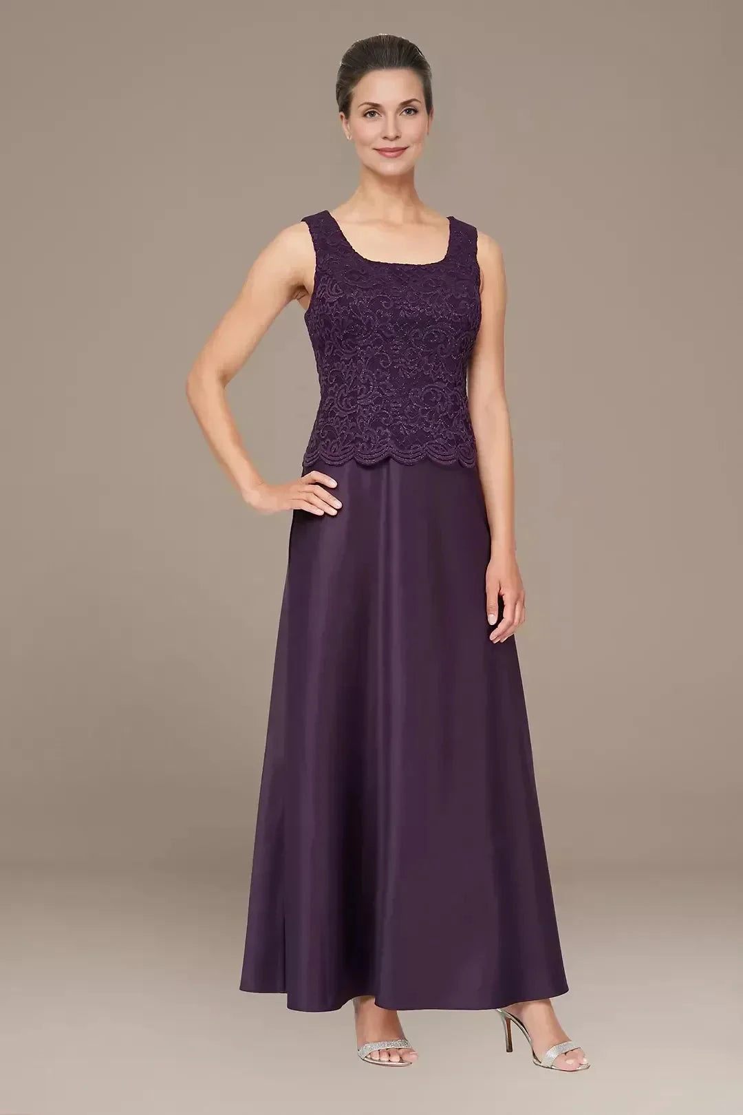 Elegant Three Piece Scoop Neck Three Quarter Sleeve Lace Back Floor Length Mother of the Bride Dress by YiHuiw