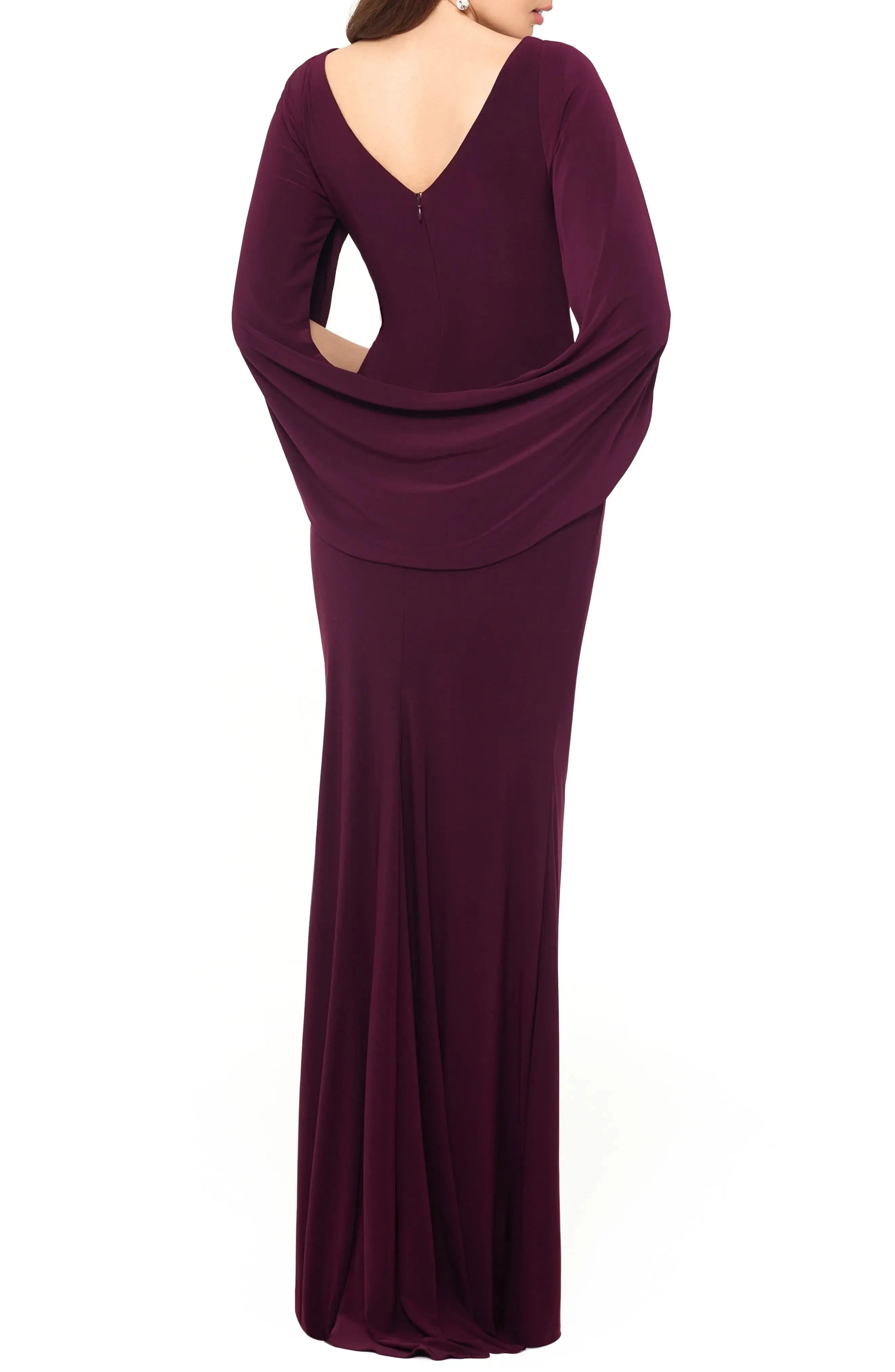 Elegant Trumpet Boat Neck Cape Sleeve Ruched Back Maxi For Women Evening Dress by YiHuiw