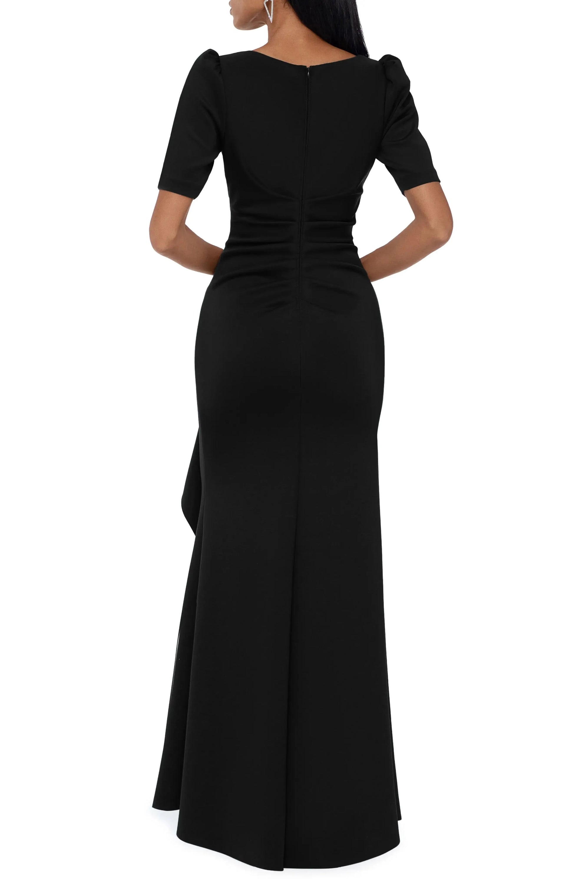 Elegant Trumpet Boat Neck Puff Sleeve Ruched Back Maxi For Ladies Evening Dress by YiHuiw