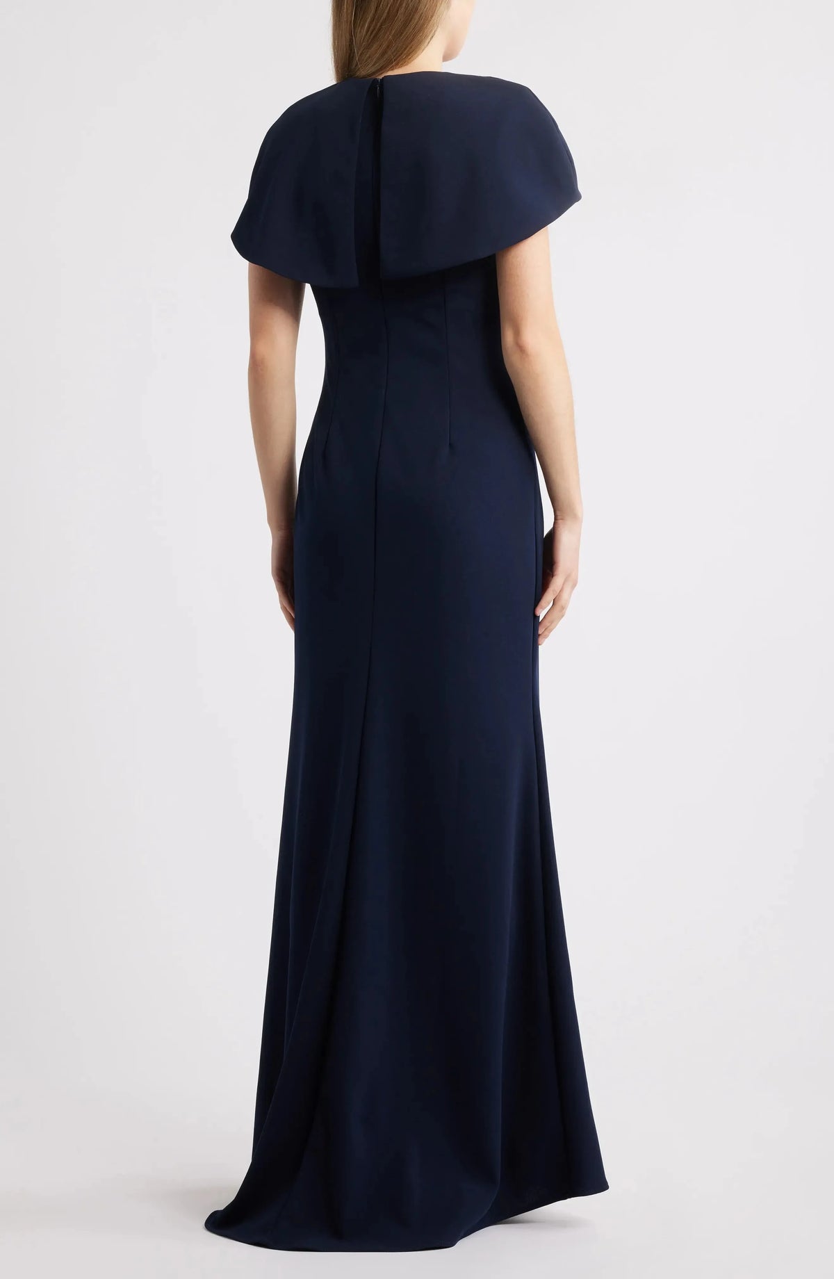 Elegant Trumpet Crew Neck Cape Sleeve Zip Back Maxi For Adults Evening Dress by YiHuiw
