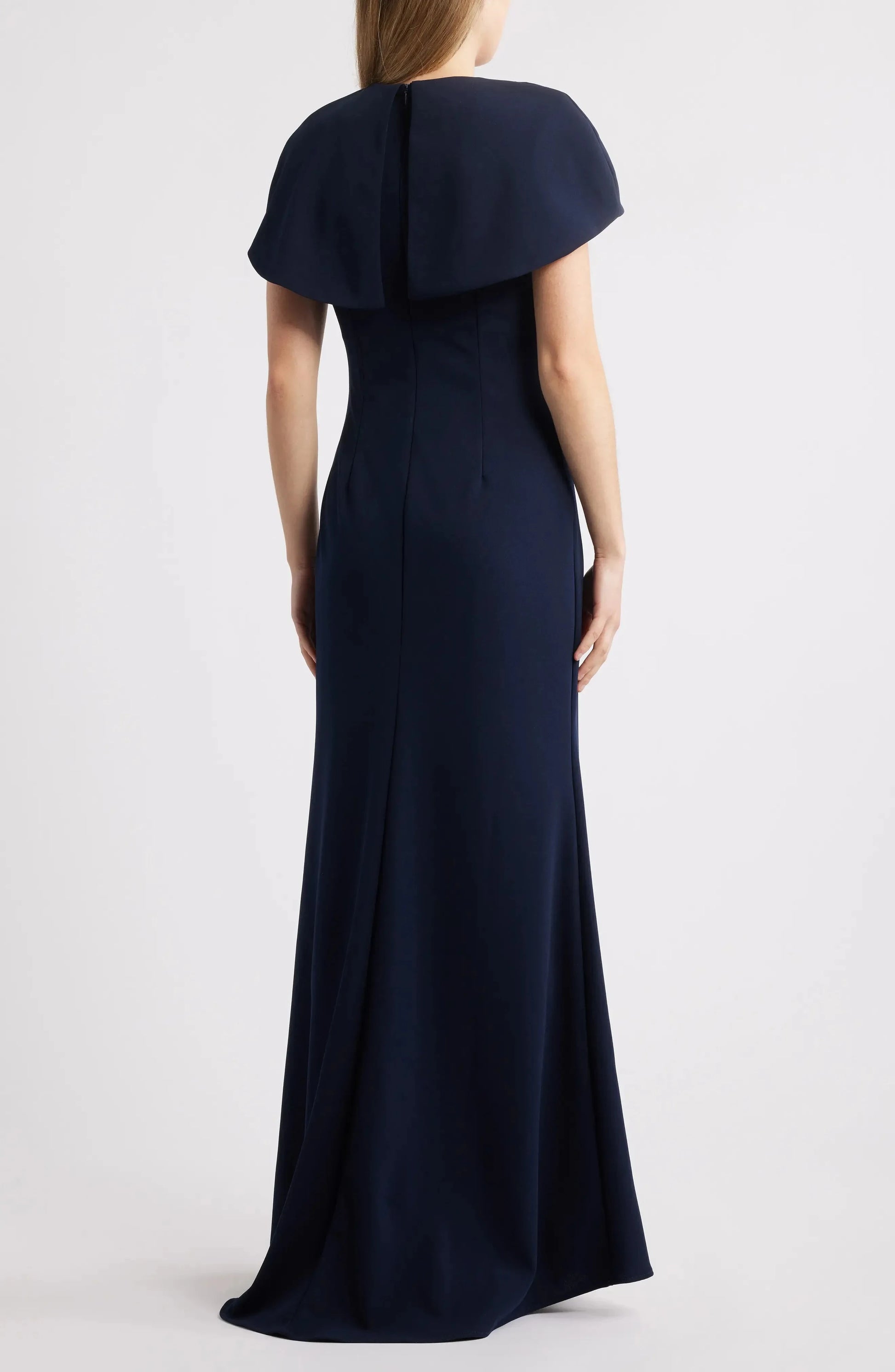 Elegant Trumpet Crew Neck Cape Sleeve Zip Back Maxi For Adults Evening Dress by YiHuiw