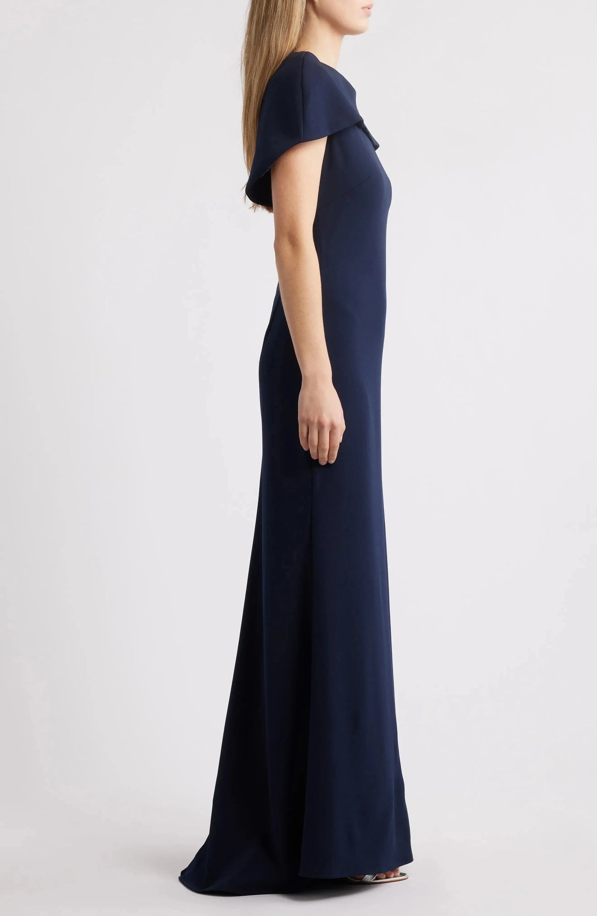 Elegant Trumpet Crew Neck Cape Sleeve Zip Back Maxi For Adults Evening Dress by YiHuiw