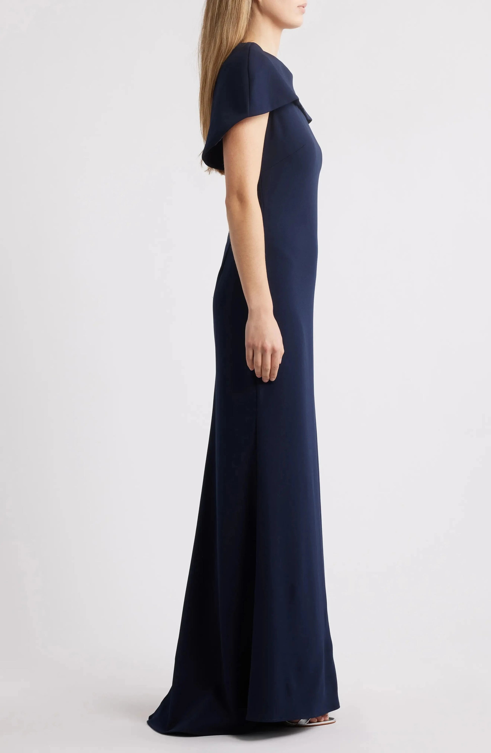 Elegant Trumpet Crew Neck Cape Sleeve Zip Back Maxi For Adults Evening Dress by YiHuiw