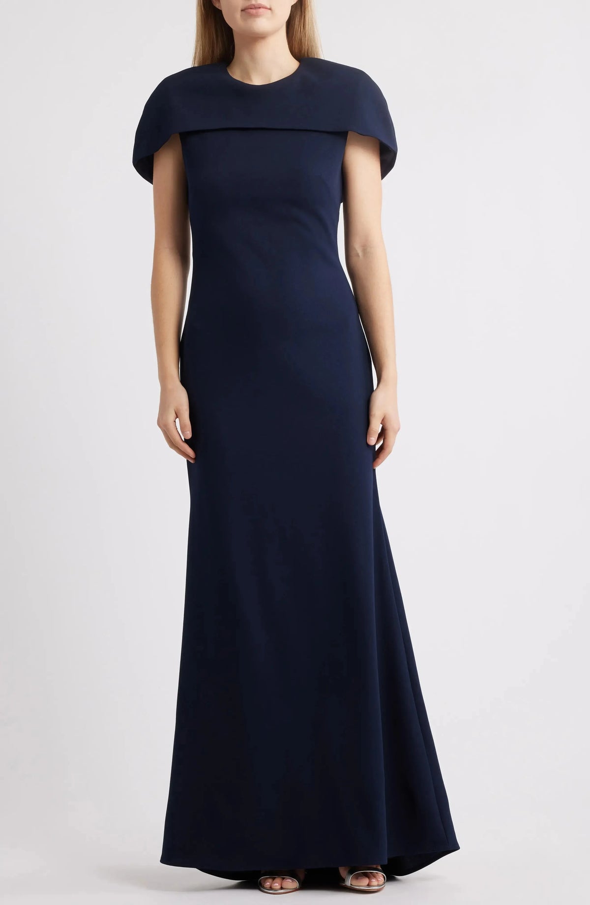 Elegant Trumpet Crew Neck Cape Sleeve Zip Back Maxi For Adults Evening Dress by YiHuiw