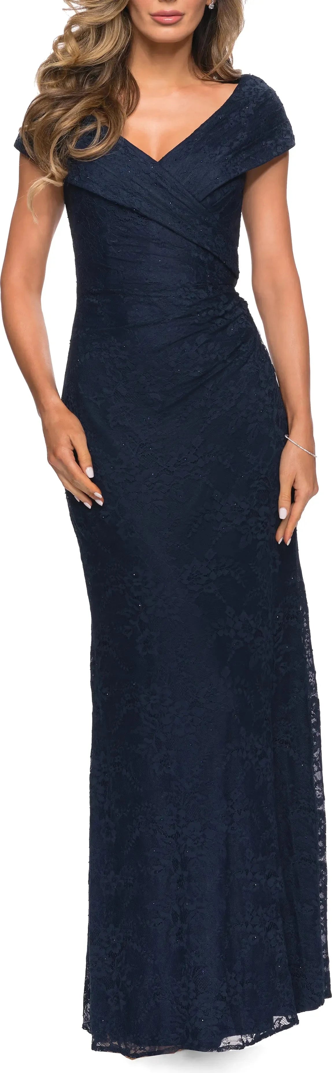 Elegant Trumpet Off Shoulder Short Sleeve Ruched Back Maxi Hot Sale Evening Dress by YiHuiw