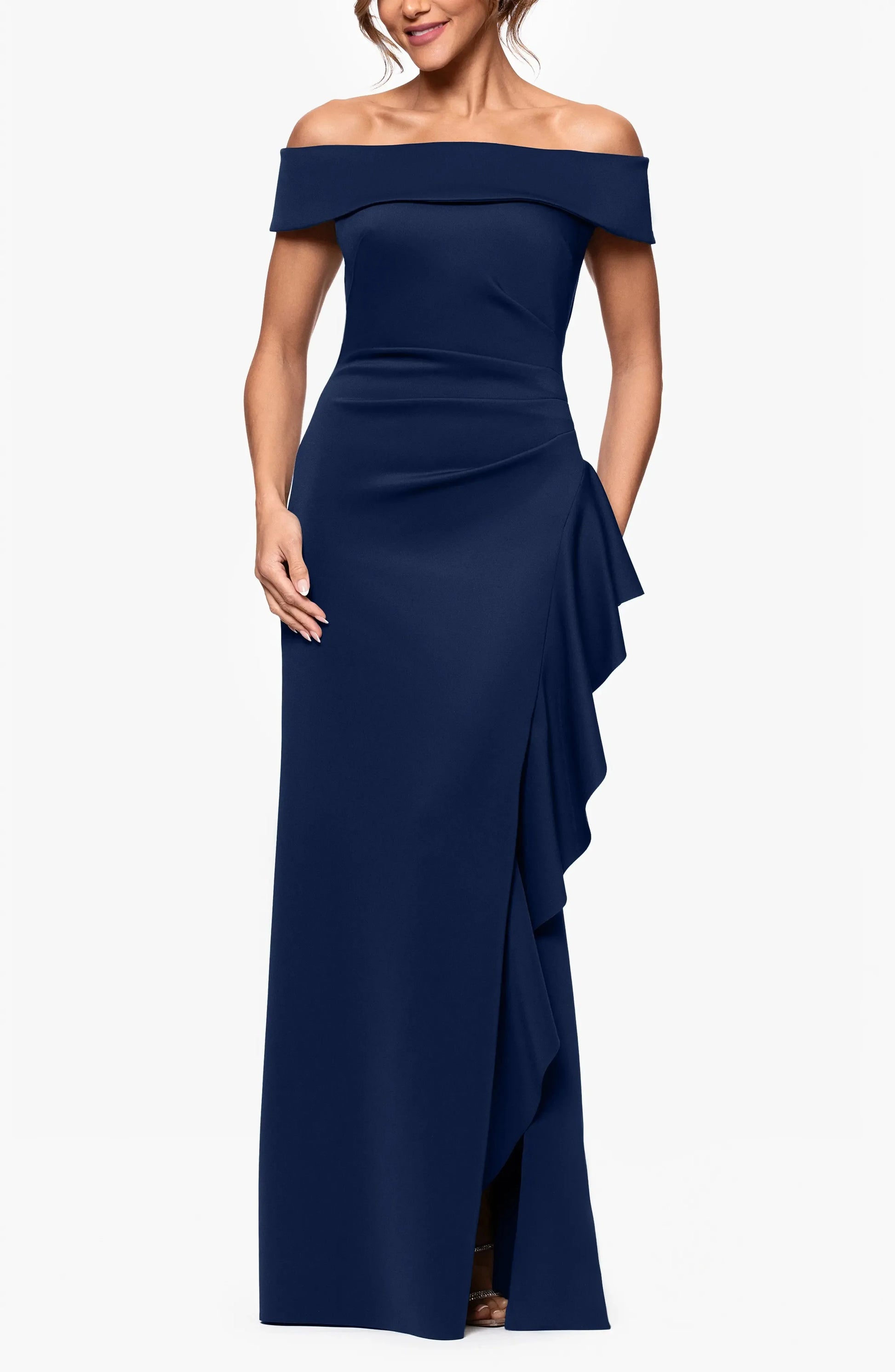 Elegant Trumpet Off Shoulder Sleeveless Ruched Back Maxi For Adults Evening Dress by YiHuiw