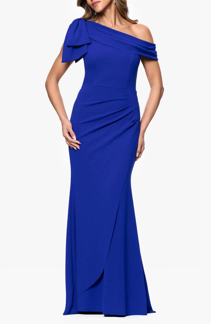 Elegant Trumpet One Shoulder Ruffled Neck Ruched Back Maxi Evening Dress by YiHuiw
