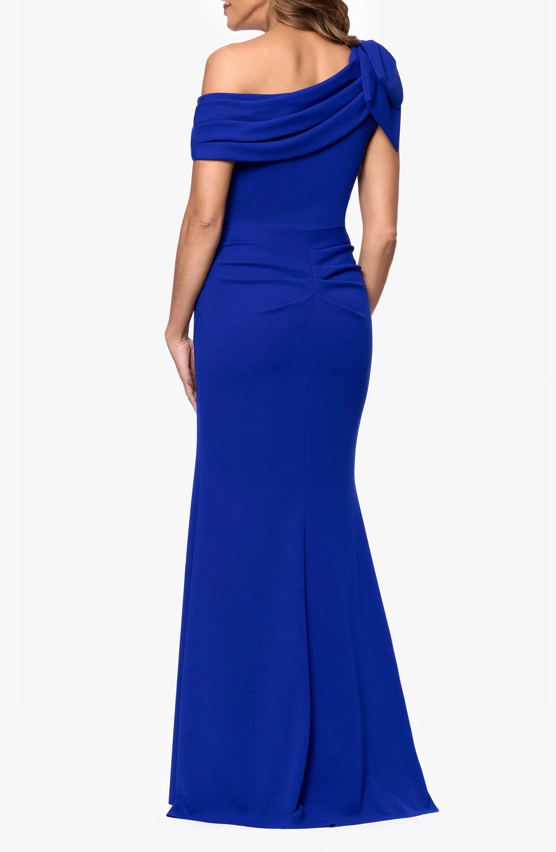 Elegant Trumpet One Shoulder Ruffled Neck Ruched Back Maxi Evening Dress by YiHuiw