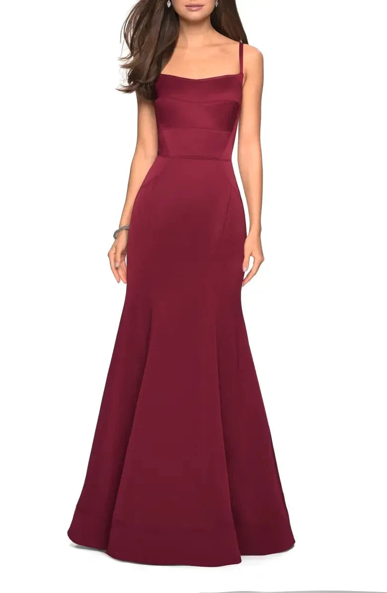 Elegant Trumpet Square Neck Spaghetti Strap Zip Back Maxi Female Evening Dress by YiHuiw