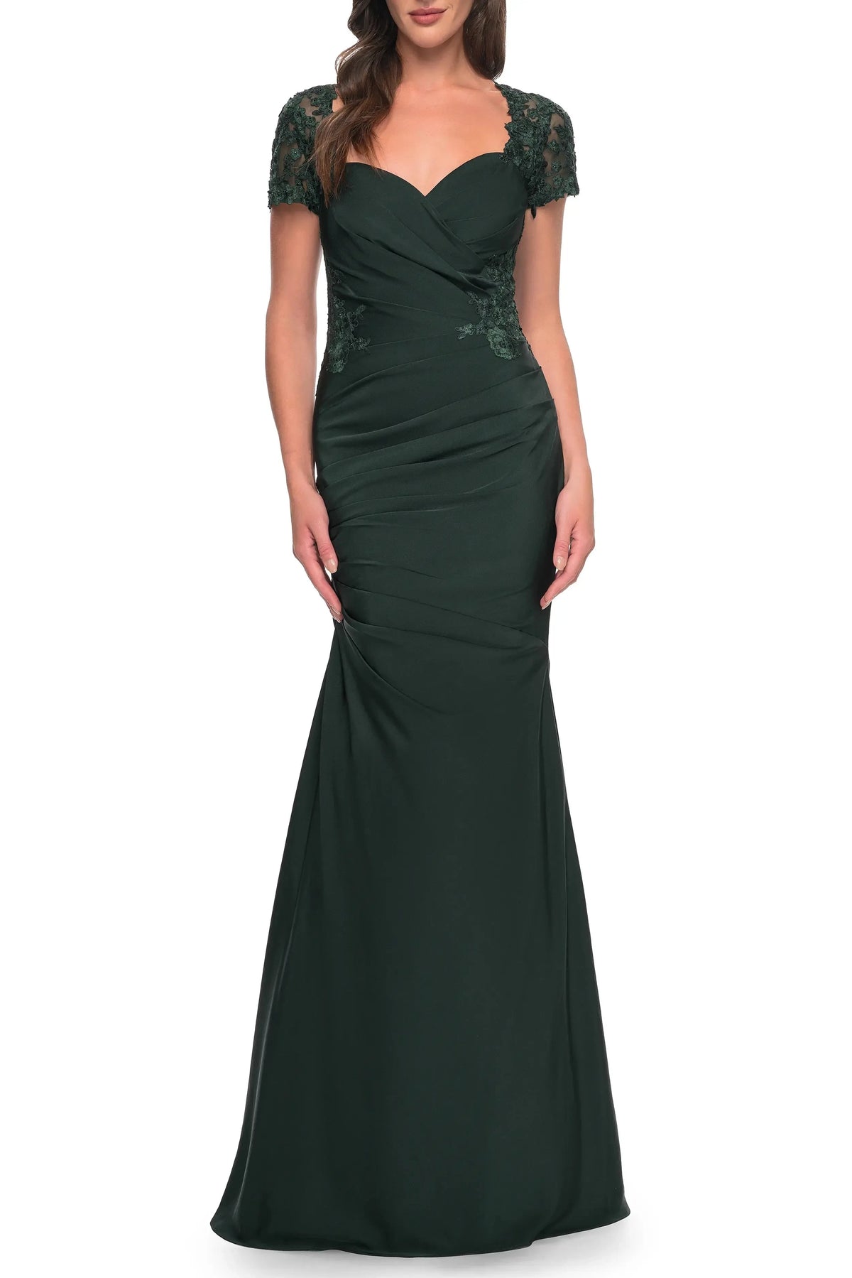 Elegant Trumpet Sweetheart Lace Sleeve Ruched Back Maxi Female Evening Dress by YiHuiw
