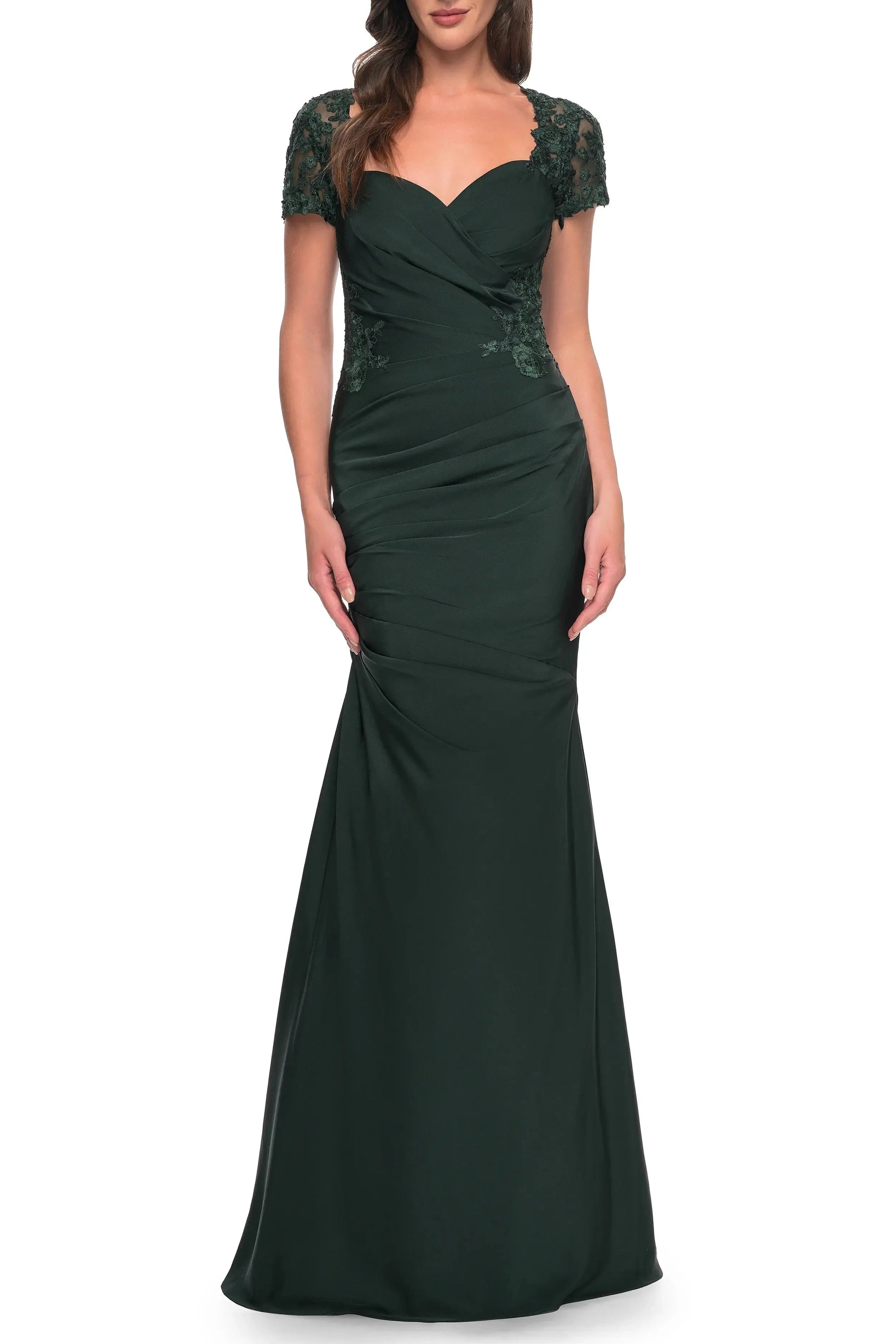 Elegant Trumpet Sweetheart Lace Sleeve Ruched Back Maxi Female Evening Dress by YiHuiw
