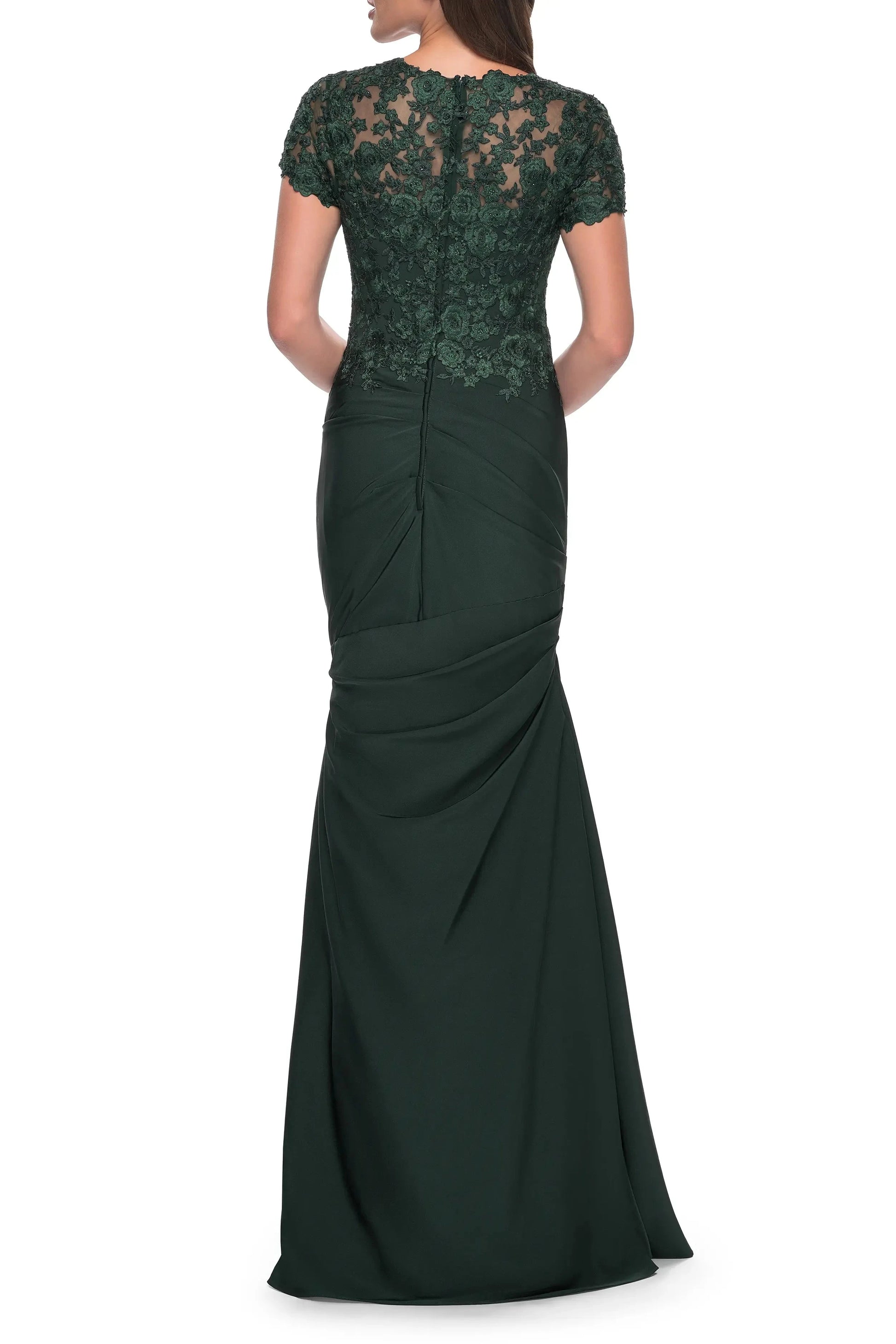 Elegant Trumpet Sweetheart Lace Sleeve Ruched Back Maxi Female Evening Dress by YiHuiw
