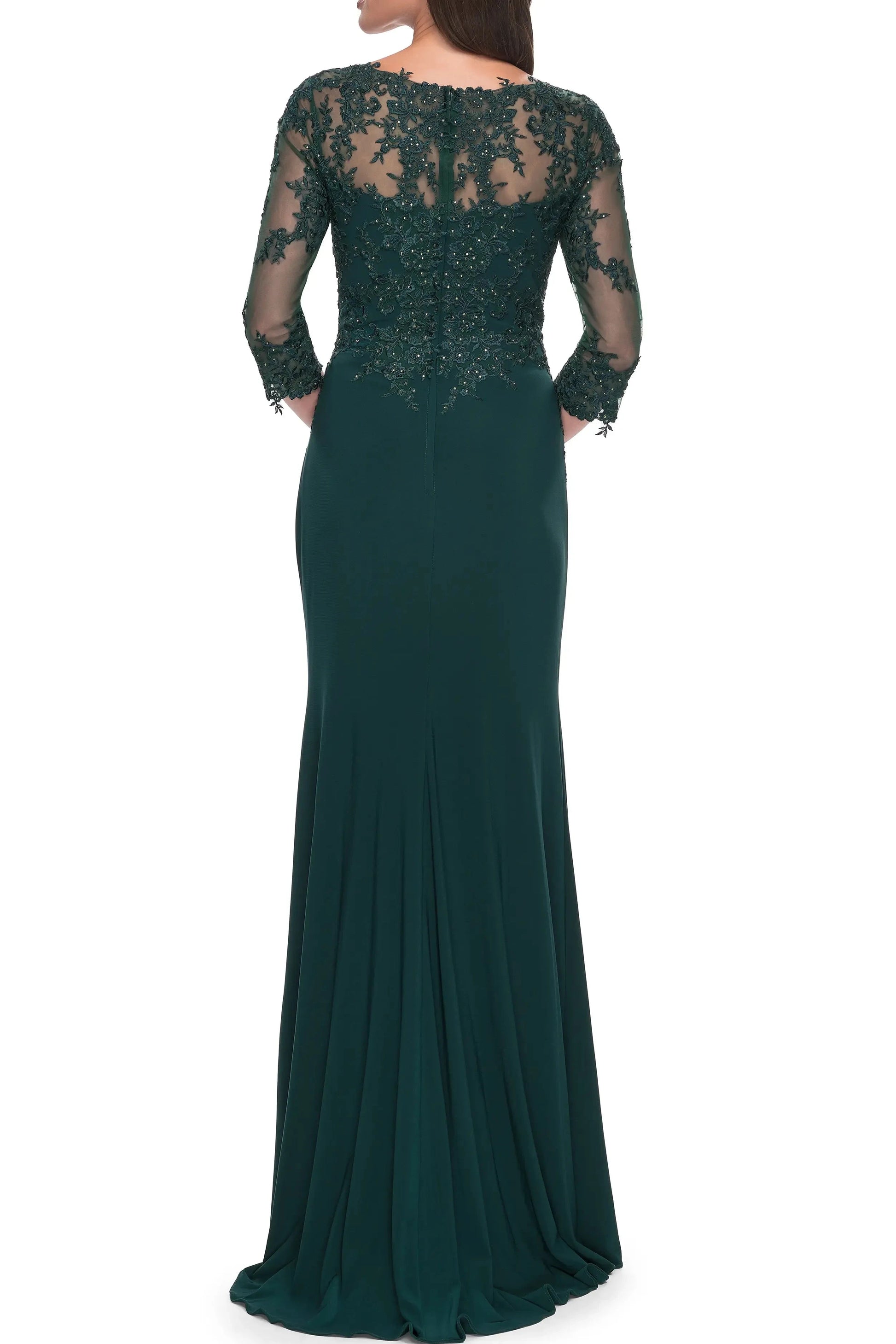 Elegant Trumpet V Neck Lace Sleeve Embellished Back Maxi For Sale Evening Dress by YiHuiw