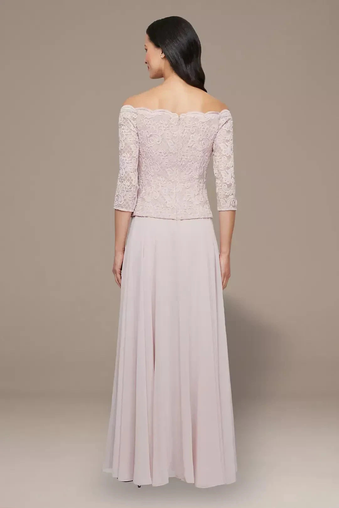 Elegant Two Piece Off Shoulder Three Quarter Sleeve Lace Back Floor Length Mother of the Bride Dress by YiHuiw