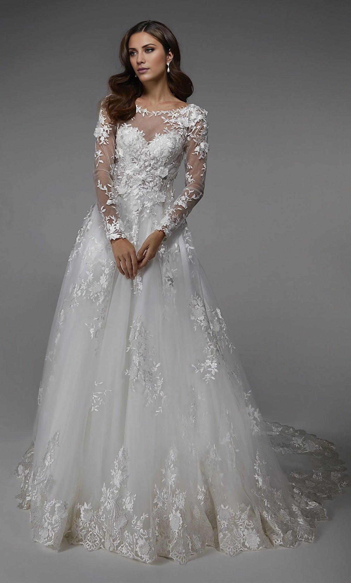 White A-Line Illusion Lace Train Wedding Dress - Yihuiw by Yihuiw