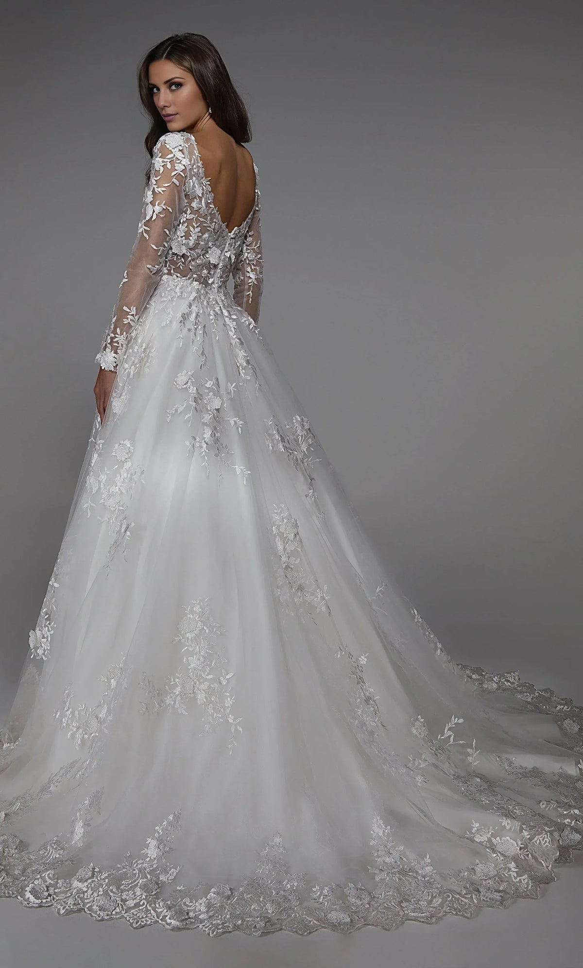 White A-Line Illusion Lace Train Wedding Dress - Yihuiw by Yihuiw