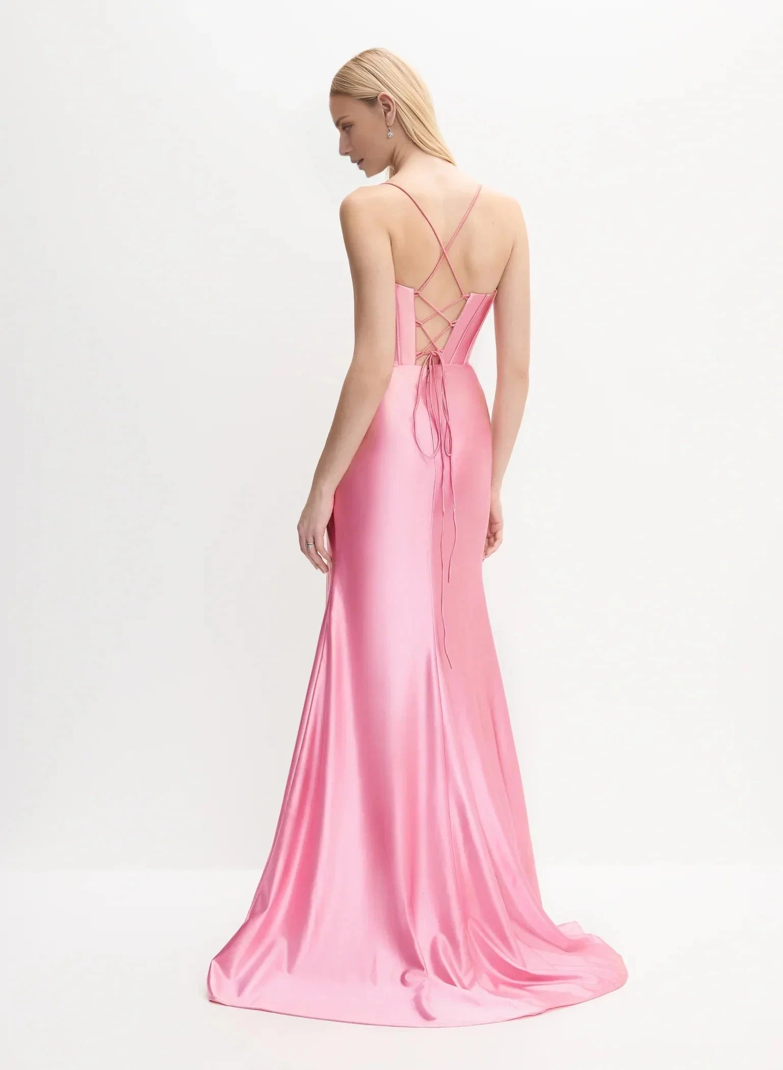 Elegant A-Line Sweetheart Neck Satin Sleeveless Spaghetti Strap Lace-Up Back Side-Slit Maxi Evening Dress by YiHuiw