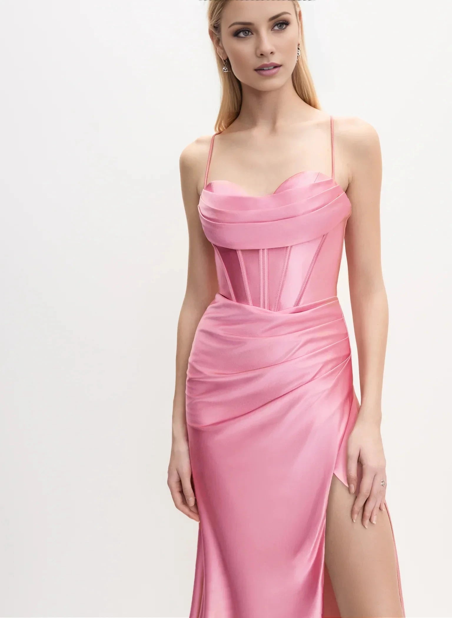 Elegant A-Line Sweetheart Neck Satin Sleeveless Spaghetti Strap Lace-Up Back Side-Slit Maxi Evening Dress by YiHuiw