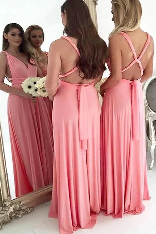 Elegant A-Line V-Neck Crisscross Back Jersey Bridesmaid Dress