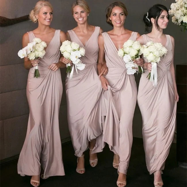A-Line V-Neck Sleeveless Backless Floor-Length Wedding Dress - Yihuiw by Yihuiw