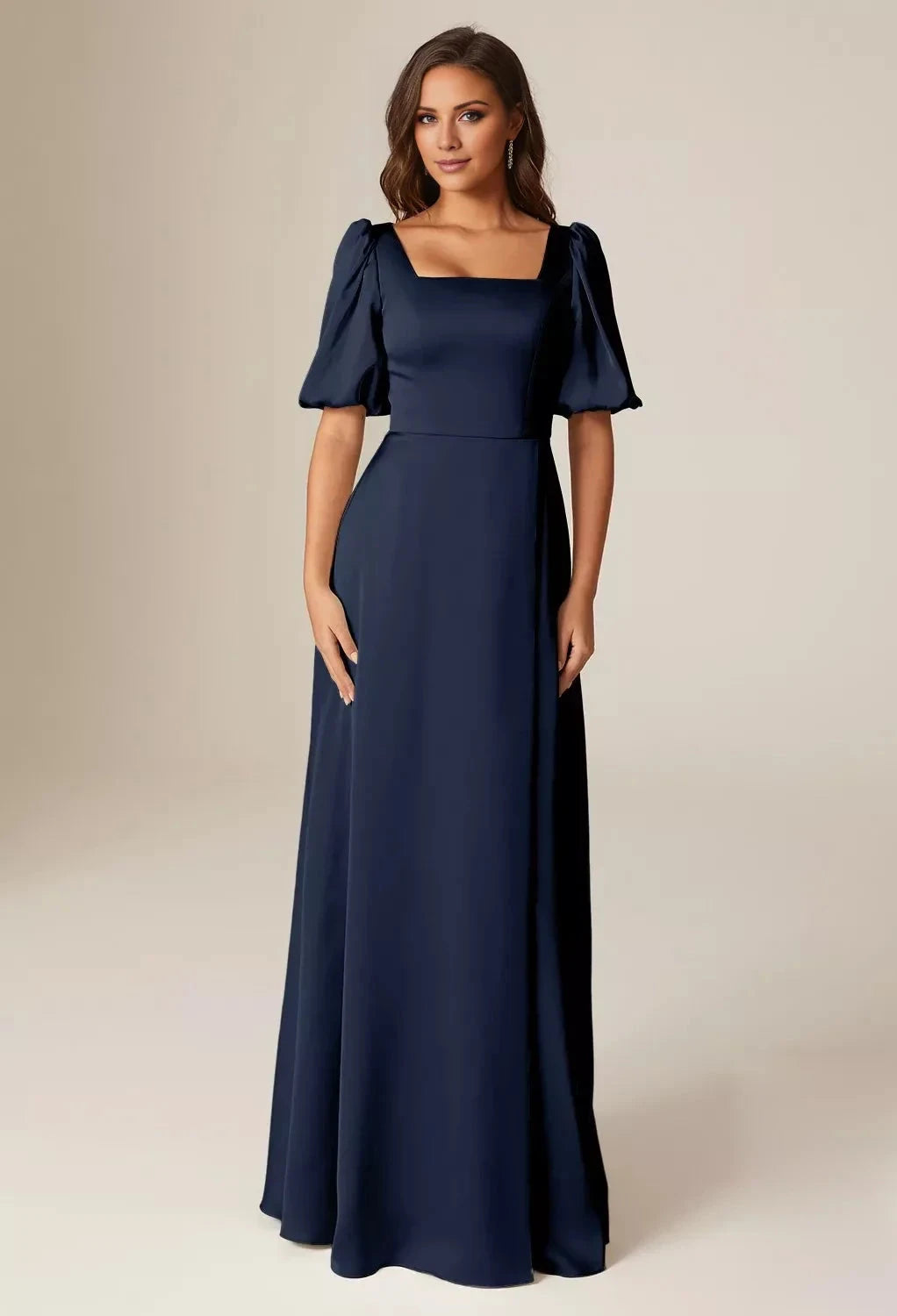 Elegant A-line Square Neckline Short Sleeves Back Zipper Floor Length Bridesmaid Dresses by YiHuiw