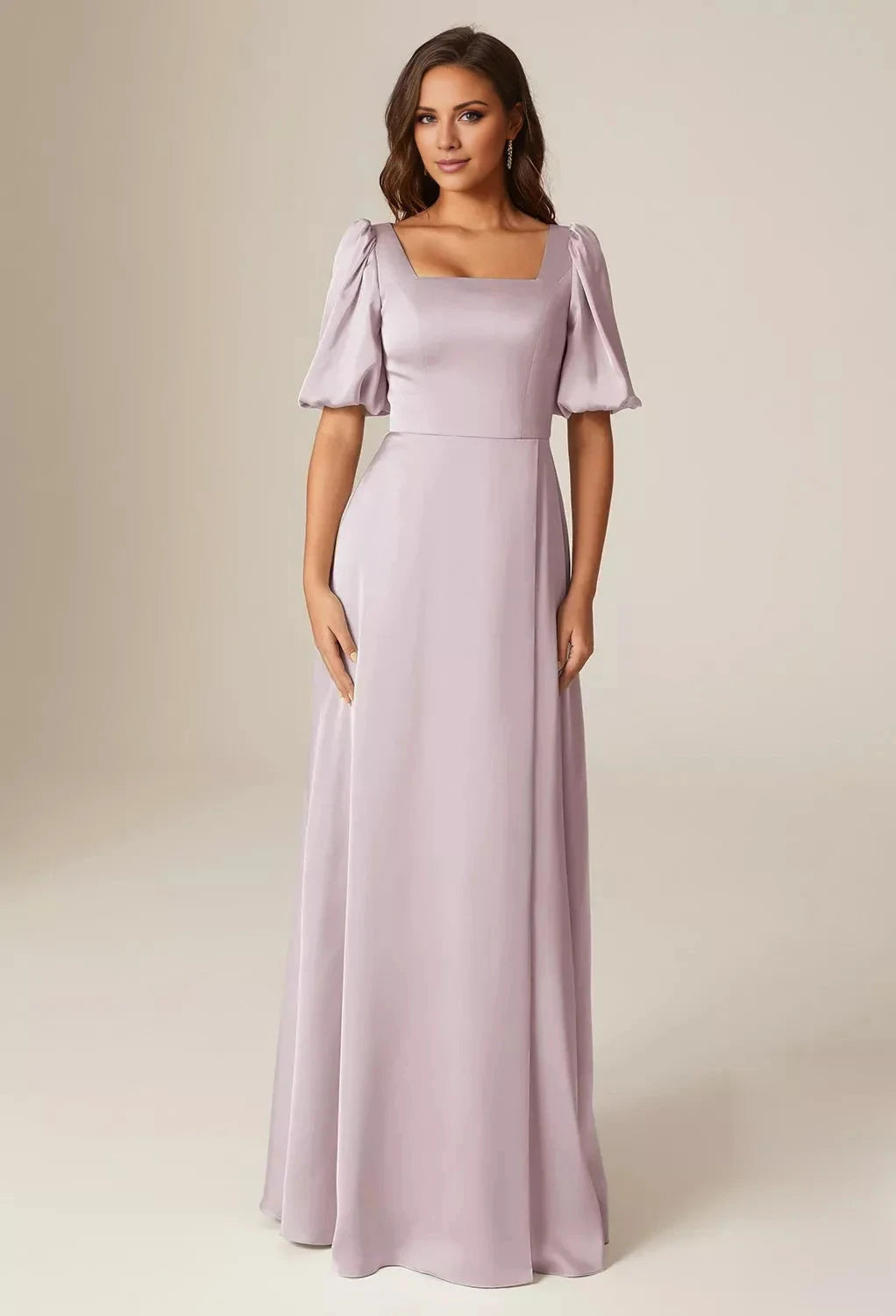 Elegant A-line Square Neckline Short Sleeves Back Zipper Floor Length Bridesmaid Dresses by YiHuiw