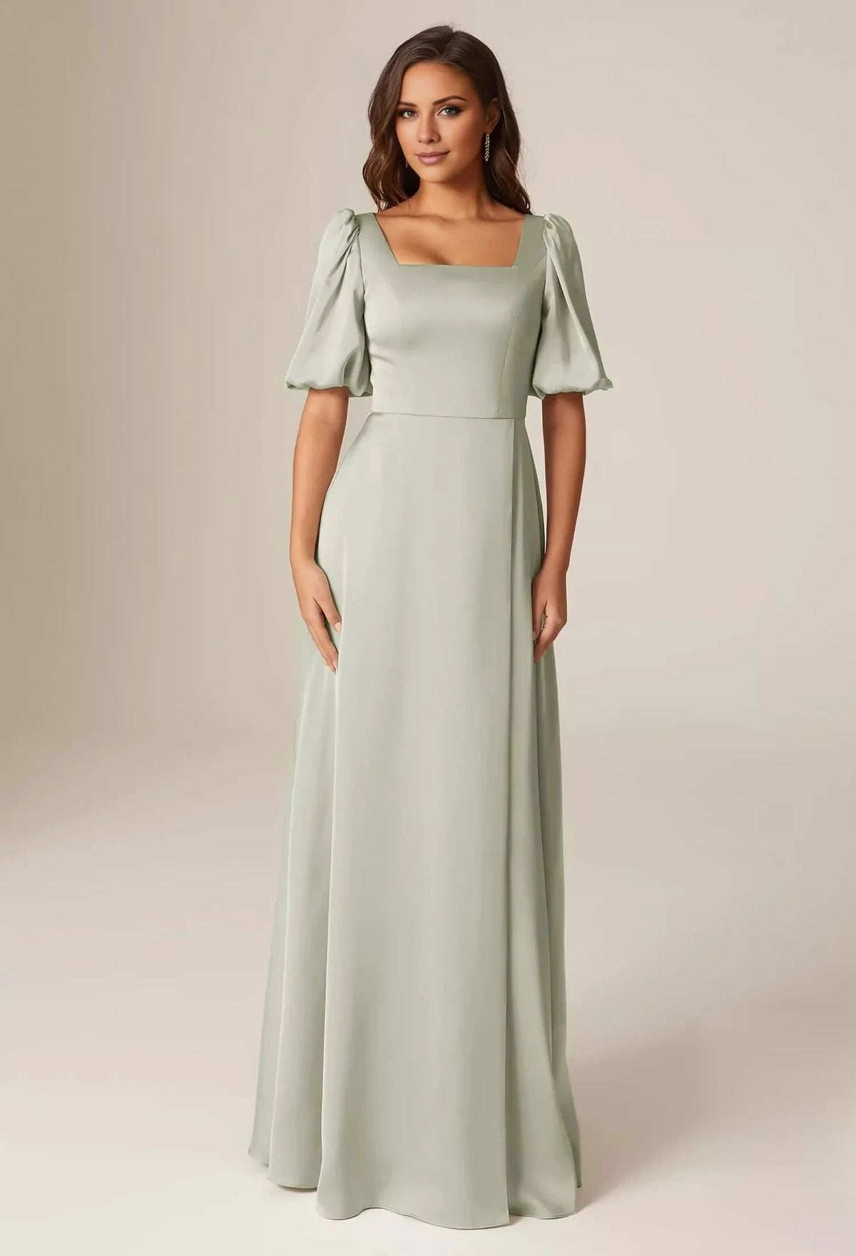 Elegant A-line Square Neckline Short Sleeves Back Zipper Floor Length Bridesmaid Dresses by YiHuiw