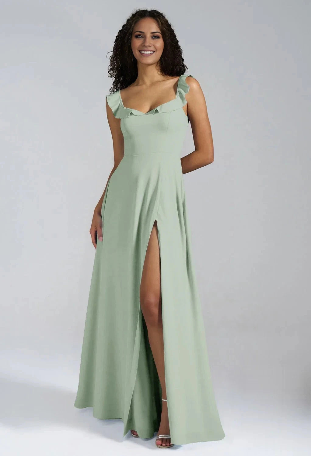 Elegant A-line V-Neck Sleeveless Back Button Side slit Floor Length Bridesmaid Dresses by YiHuiw