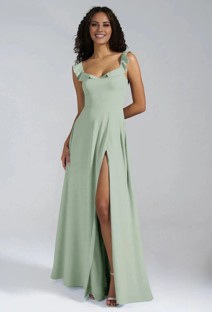 Elegant A-line V-Neck Sleeveless Back Button Side slit Floor Length Bridesmaid Dresses by YiHuiw