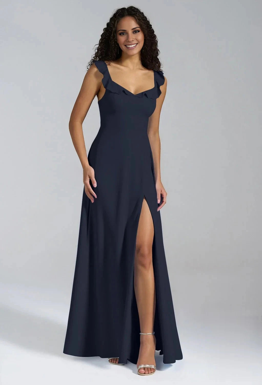 Elegant A-line V-Neck Sleeveless Back Button Side slit Floor Length Bridesmaid Dresses by YiHuiw