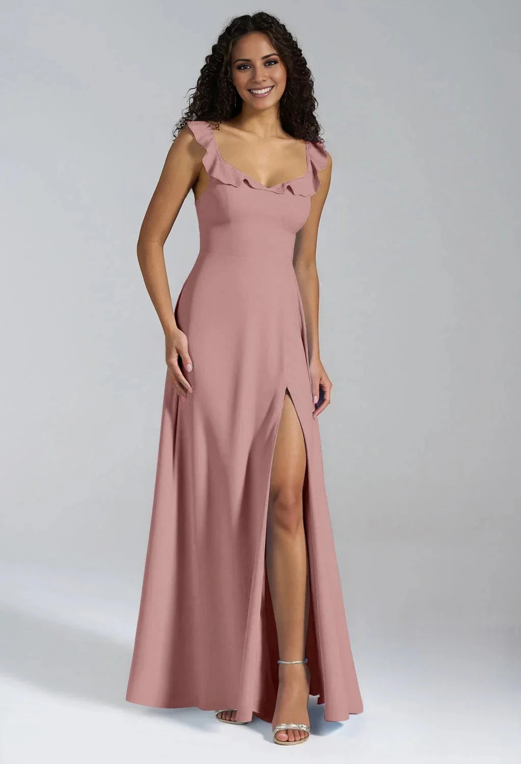 Elegant A-line V-Neck Sleeveless Back Button Side slit Floor Length Bridesmaid Dresses by YiHuiw