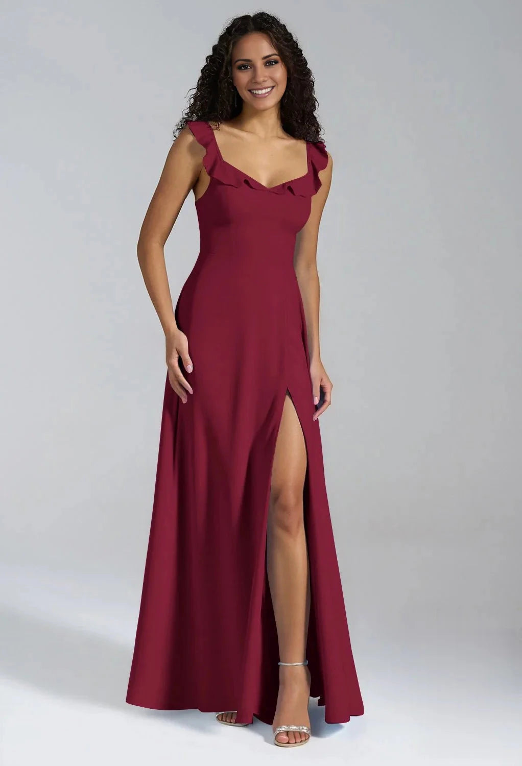 Elegant A-line V-Neck Sleeveless Back Button Side slit Floor Length Bridesmaid Dresses by YiHuiw
