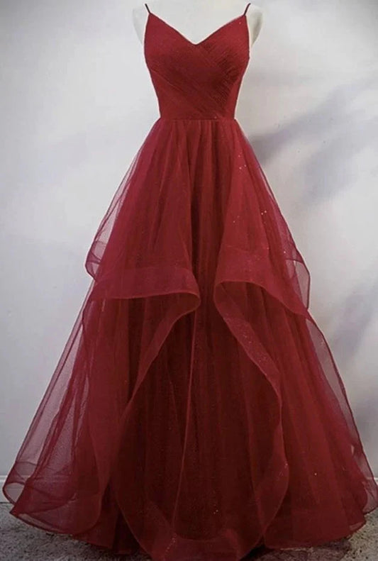 Elegant Ball Gown Spaghetti Straps Burgundy Long Prom Dresses Party Dress 21st Birthday Outfits Graduation Dresses by YiHuiw