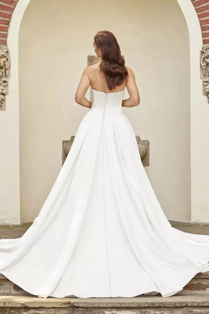 Elegant Ballgown Sweetheart Strapless Pearl-Button Back Train Wedding Dress by YiHuiw