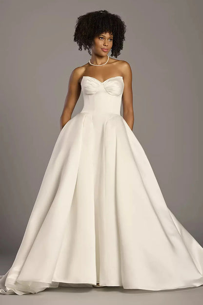 Elegant Ballgown Sweetheart Strapless Pearl-Button Back Train Wedding Dress by YiHuiw