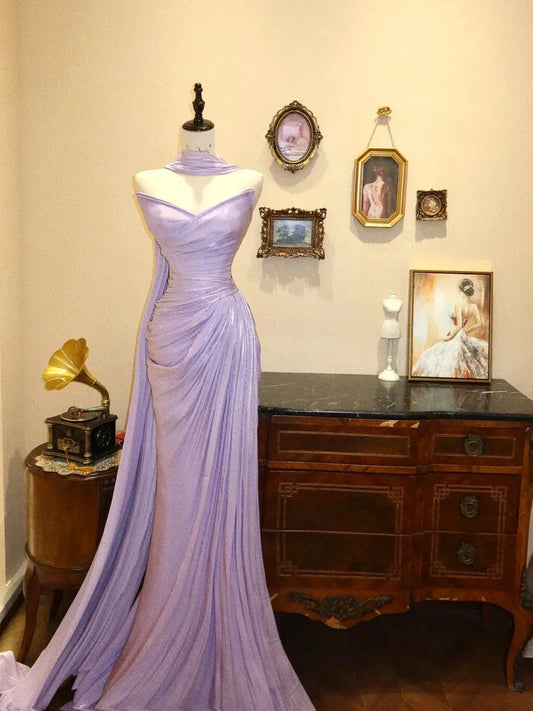 Elegant Beautiful Long Floor Length Satin Ball Gown Evening Dress Party Dress simple gentle atmospheric and unique desi Bring summer colors to enhance whiteness by YiHuiw