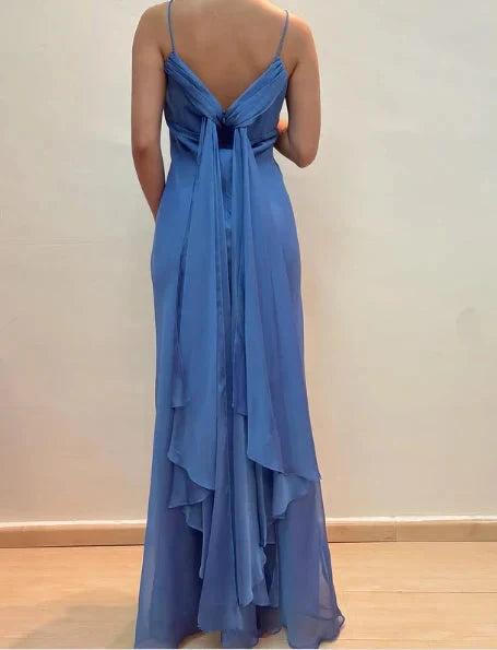 Elegant Blue Chiffon Sheath Prom Dress Party Gown simple gentle atmospheric and unique desi Bring summer colors to enhance whiteness by YiHuiw