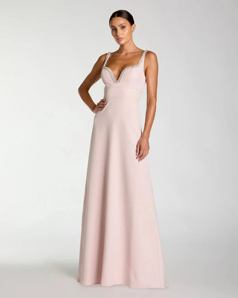Elegant Blush A-Line Gown Sweetheart Neck Beaded Straps Zipper Back Floor-Length Evening Dresses by LANQI DRESS