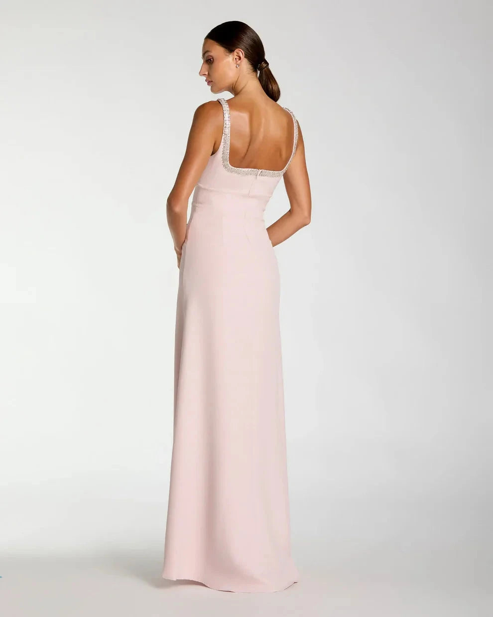 Elegant Blush A-Line Gown Sweetheart Neck Beaded Straps Zipper Back Floor-Length Evening Dresses by LANQI DRESS