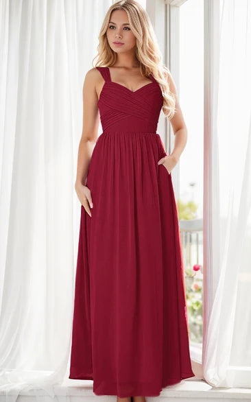 Burgundy A-Line Ruched Floor-Length Wedding Dress - Yihuiw by Yihuiw