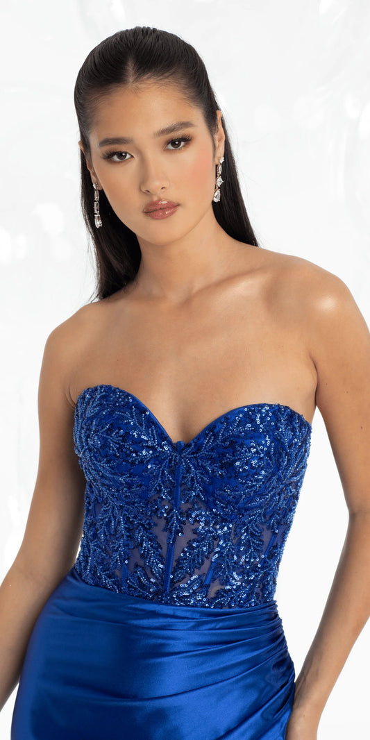 Elegant Evening Dress with Beaded Sweetheart Neckline and Satin Mermaid Skirt