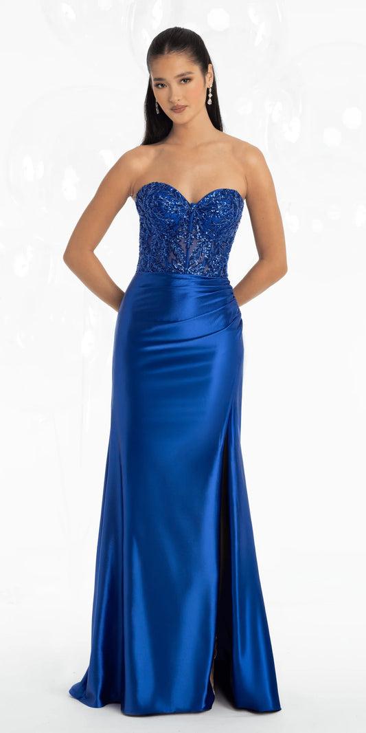 Elegant Evening Dress with Beaded Sweetheart Neckline and Satin Mermaid Skirt