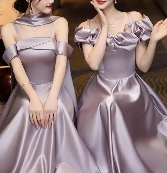 Elegant Fashion Long Satin Ball Gown Evening Dress Party Dress simple gentle atmospheric and unique desi Bring summer colors to enhance whiteness by YiHuiw
