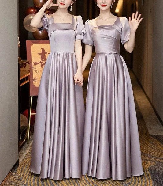 Elegant Fashion Long Satin Ball Gown Evening Dress Party Dress simple gentle atmospheric and unique desi Bring summer colors to enhance whiteness by YiHuiw