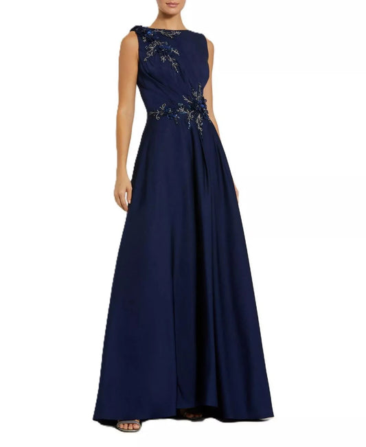 Elegant Flowy A-Line Boat Neck Sleeveless 3D Floral Appliqué Maxi Mother of the Bride Dress by LANQI DRESS