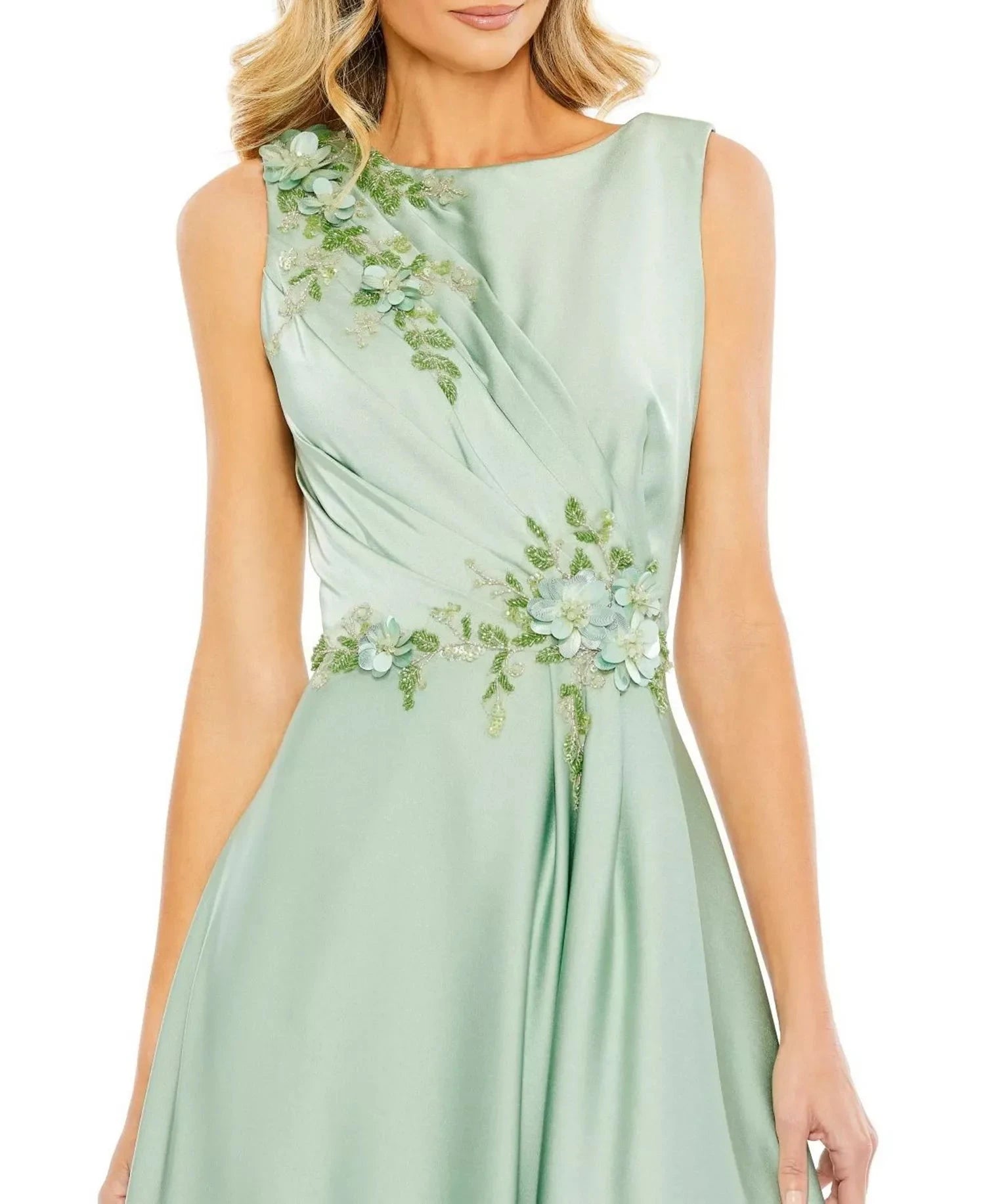 Elegant Flowy A-Line Boat Neck Sleeveless 3D Floral Appliqué Maxi Mother of the Bride Dress by LANQI DRESS