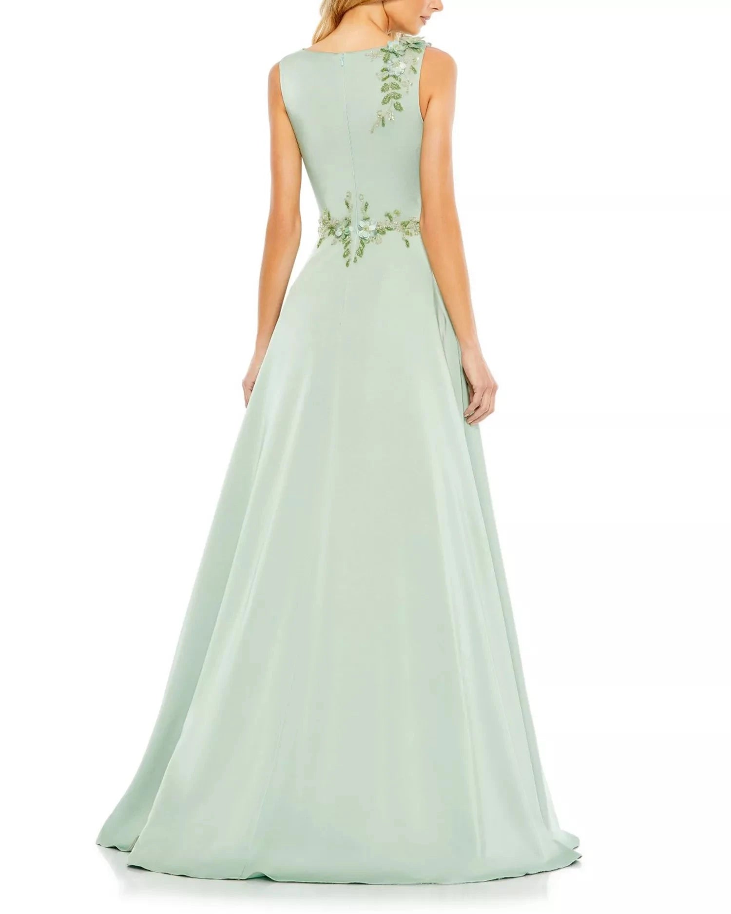 Elegant Flowy A-Line Boat Neck Sleeveless 3D Floral Appliqué Maxi Mother of the Bride Dress by LANQI DRESS